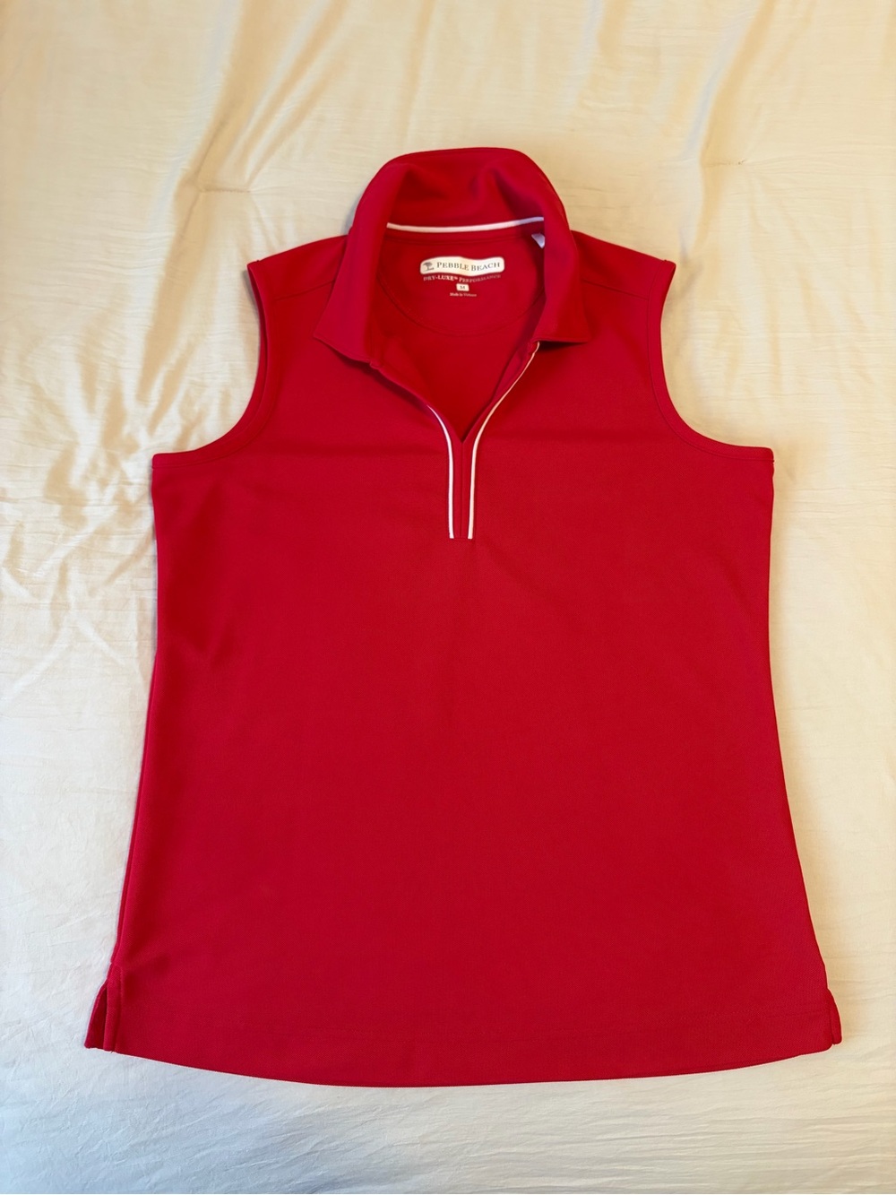 Pebble Beach Women's Bright Red Sleeveless Polo with White Trim